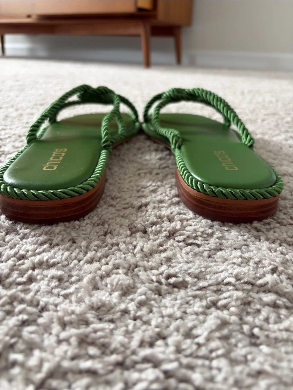 Chico's Green Twisted Rope Knot Slide Sandals